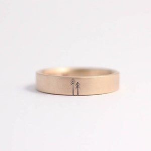 Unique Wedding Band Wedding Ring Engagement Ring with Pine Trees 14ct Rose Gold Woodland Wedding 4mm Wide