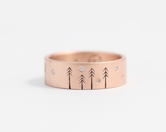 Rose gold engagement ring, diamond ring, wedding ring, wedding band, diamond engagement ring, tree ring, woodland ring,