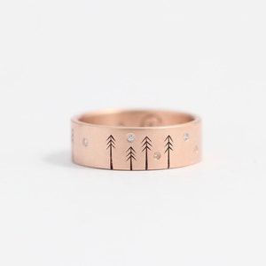 Rose gold engagement ring, diamond ring, wedding ring, wedding band, diamond engagement ring, tree ring, woodland ring, image 1