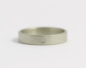Diamond Engagement Ring or Wedding Band in Ethical Matte White Gold and Conflict-Free Diamond