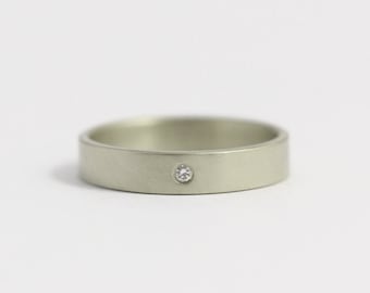 Diamond Engagement Ring or Wedding Band in Ethical Matte White Gold and Conflict-Free Diamond