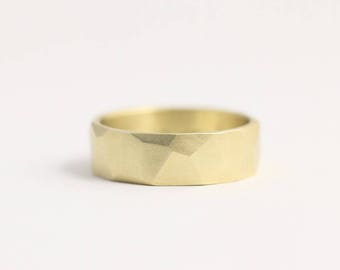 Faceted Wedding Band in Ethical Yellow Gold with Asymmetrical Facets 6mm