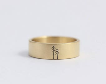 Wedding Band Made from Eco Friendly Yellow Gold with Two Trees 7mm Yellow Gold