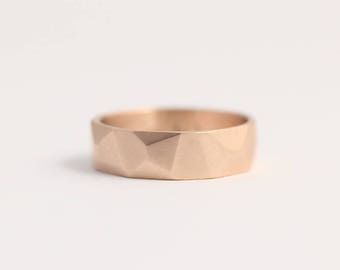 Faceted Wedding Band in Ethical Rose Gold with Asymmetrical Facets 6mm