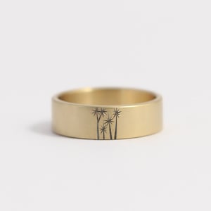 Wedding Band or Engagement Ring in 14k yellow gold with cabbage trees 7mm 14kt yellow image 1