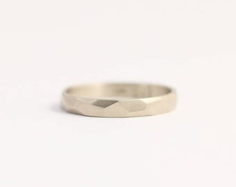 Modern Minimalist Wedding Band in Recycled Sterling Silver with Asymmetrical Facets 3mm