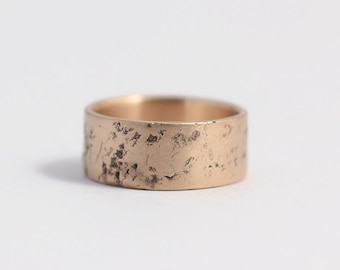Distressed Wedding Band or Engagement Ring wide ring distressed rose gold 8mm 14ct Rose Gold