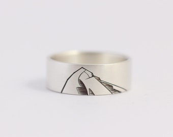 Custom Wedding Ring, Mountain Ring, Wedding Band in Recycled Sterling Silver 8mm