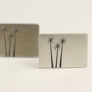 Cufflinks in Sterling Silver with a trio Native New Zealand Tree Etchings image 1