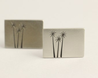 Cufflinks in Sterling Silver with  a trio Native New Zealand Tree Etchings