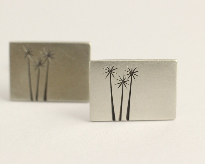 Cufflinks in Sterling Silver with a trio Native New Zealand Tree Etchings image 1