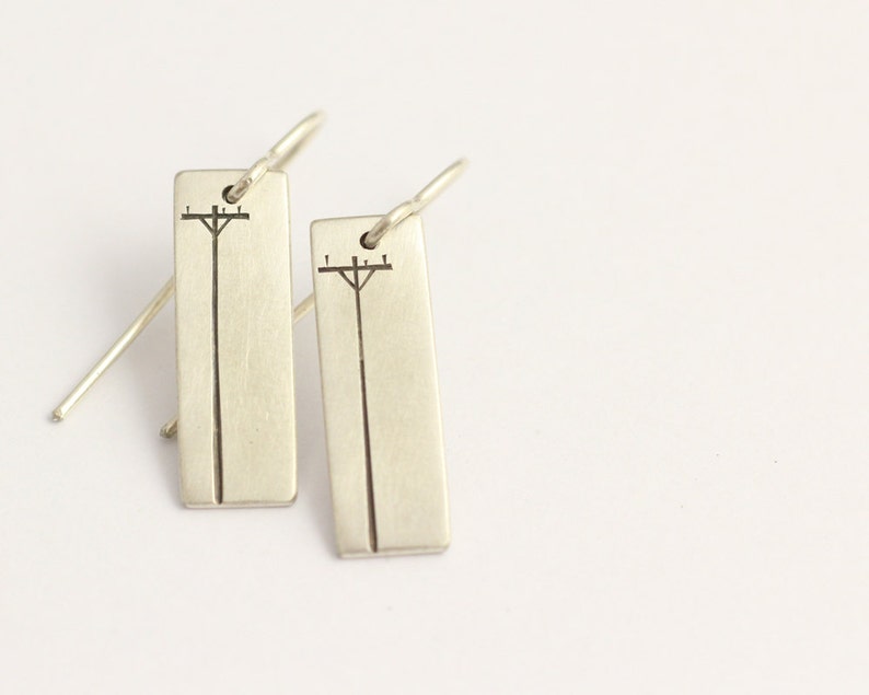 Drop Earrings in Sterling Silver with Power Poles image 1