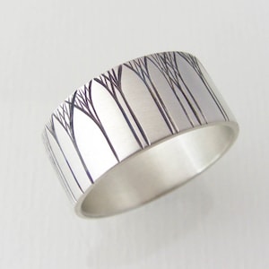 Men's Wedding Ring Art Deco Ring Tree Wedding Ring Wedding Band 12mm Sterling Silver image 4