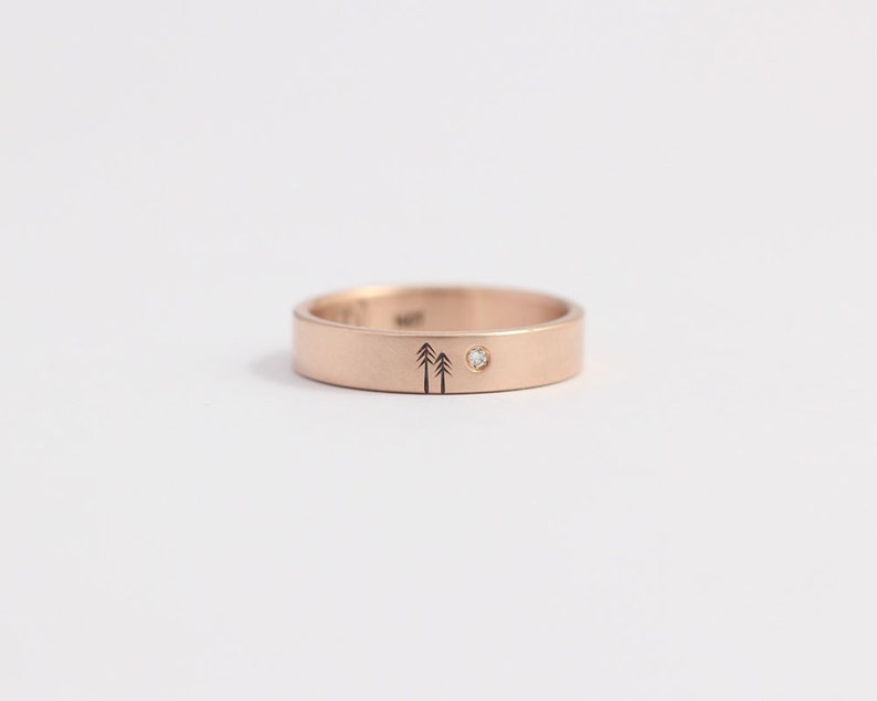 Rose gold engagement ring or diamond wedding Band Rose Gold and Conflict-Free Diamond 4mm 14ct Rose Gold image 1