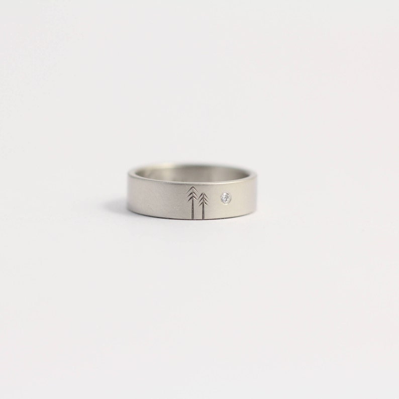 Unique Platinum Engagement Ring//Woodland Wedding Ring//Diamond Wedding Band//Simple Platinum Ring//Size 6 Ring//7mm Wedding image 1