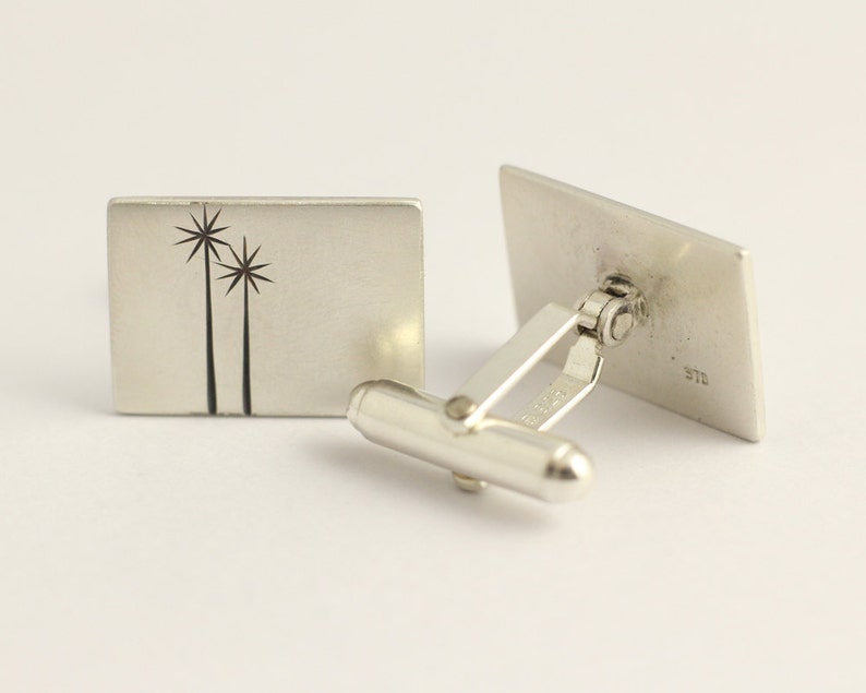 Cufflinks in Sterling Silver With Native New Zealand Tree Etchings image 3