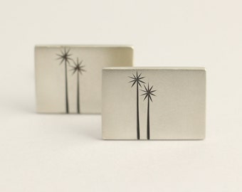 Cufflinks in Sterling Silver With Native New Zealand Tree Etchings