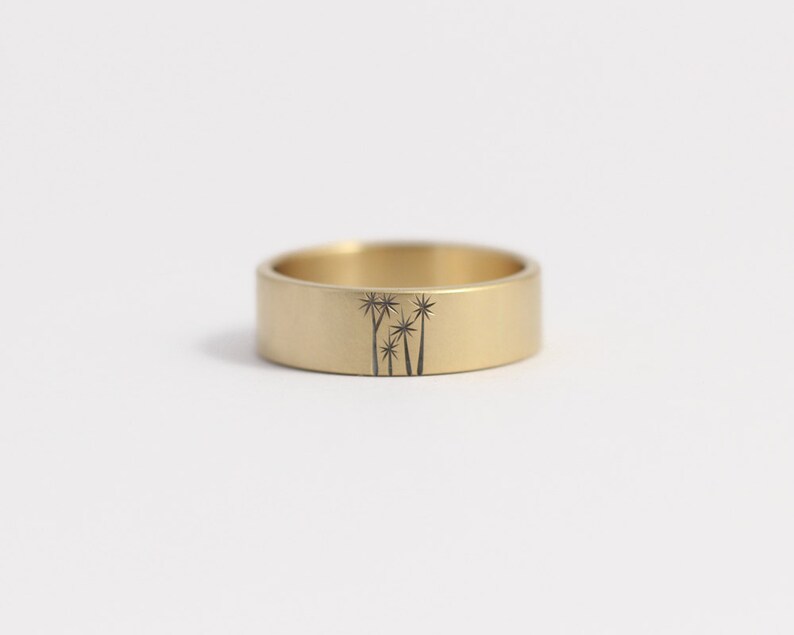 Wedding Band or Engagement Ring in 14k yellow gold with cabbage trees 7mm 14kt yellow image 1