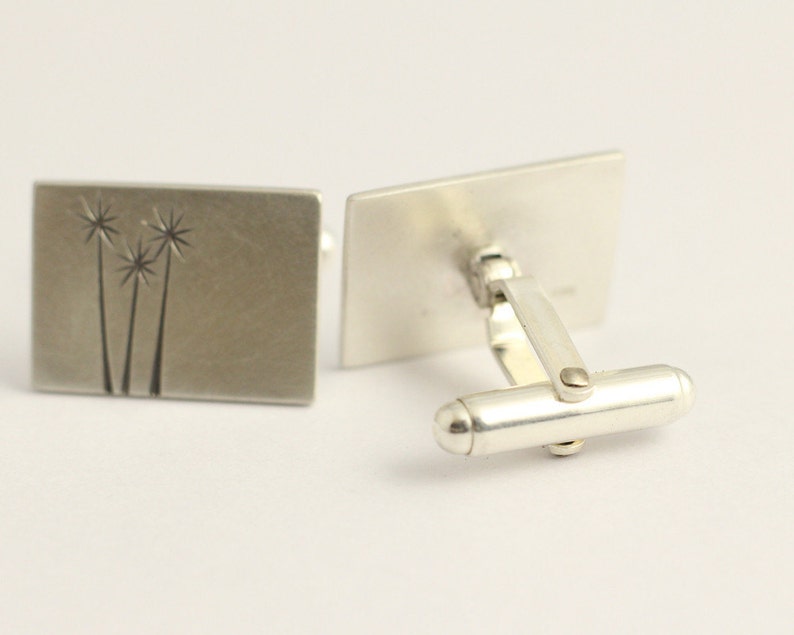 Cufflinks in Sterling Silver with a trio Native New Zealand Tree Etchings image 3