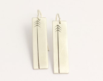 Drop Earrings in Sterling Silver with Single Pine Tree