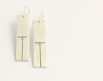 Drop Earrings in Sterling Silver with Power Poles