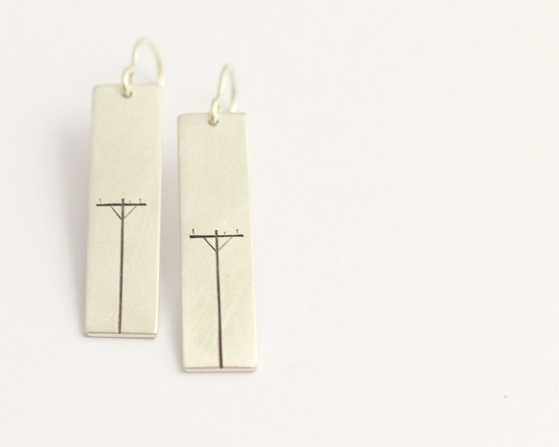 Drop Earrings in Sterling Silver with Power Poles image 1