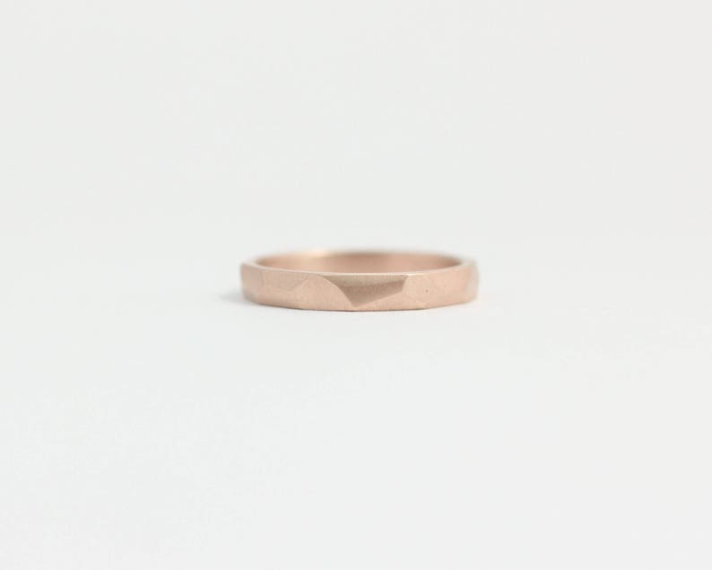 Faceted Wedding Band in Ethical Rose Gold with Asymmetrical Facets 3mm image 3