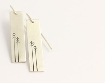 Drop Earrings in Sterling Silver with Pine Trees