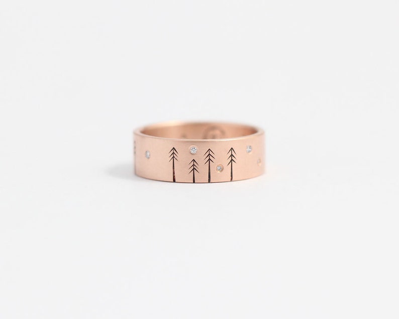 Rose gold engagement ring, diamond ring, wedding ring, wedding band, diamond engagement ring, tree ring, woodland ring, image 1