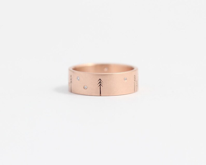 Rose gold engagement ring, diamond ring, wedding ring, wedding band, diamond engagement ring, tree ring, woodland ring, image 2