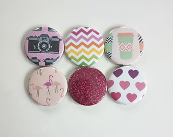 Six unique pink magnets, pink magnet set, cute pink home decor, pink gift idea, six refrigerator magnets