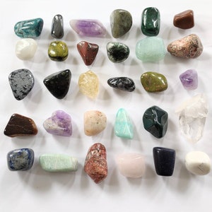 Crystal magnet grab bag, set of four crystal refrigerator magnets, mix of tumbled and raw crystals image 1