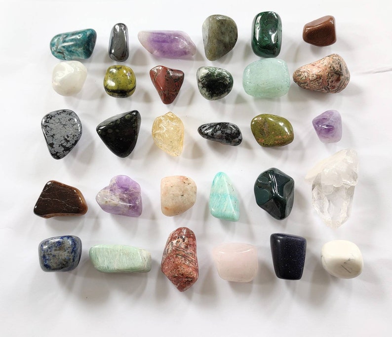 Crystal magnet grab bag, set of four crystal refrigerator magnets, mix of tumbled and raw crystals image 1