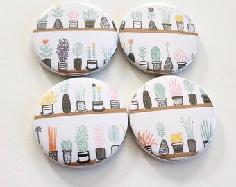 Houseplant magnets, houseplant accessories, plant lover gift, plant mom, plant dad, plant inspired home decor, set of four 1.25 inch magnets