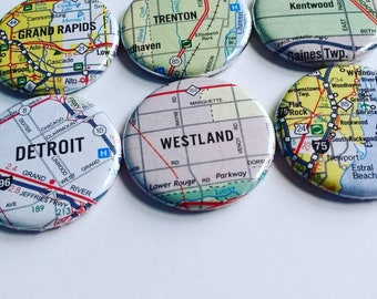 ONE Michigan magnet YOU PICK the city, map, custom city, Michigan City, refrigerator Magnet, Michigan gift, Michigan decor, one magnet