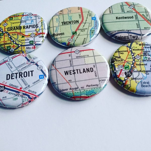 ONE Michigan magnet YOU PICK the city, map, custom city, Michigan City, refrigerator Magnet, Michigan gift, Michigan decor, one magnet