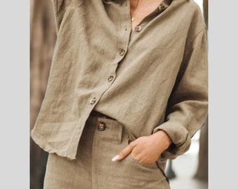 Chemise boutonnée vintage pour femme, chemises en lin pour femme, hauts tuniques en lin, chemisiers décontractés surdimensionnés surdimensionnés en lin souple pour le printemps,
