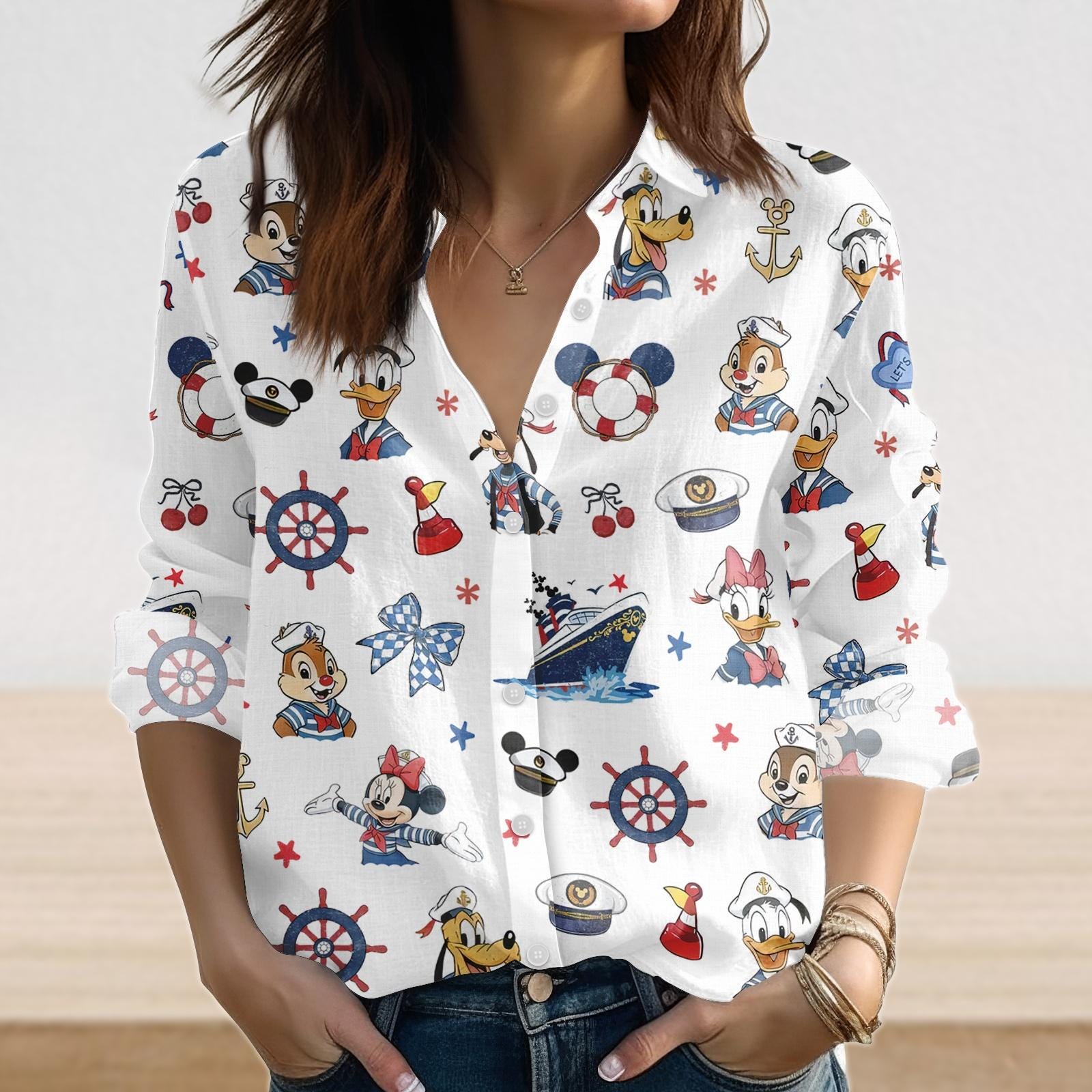 Discover Disney Cruise 2026 Blouse, Pirates Women’s Shirt, Linen-Look Cruise Trip Shirt, Summer Gift, WDW Family Shirt