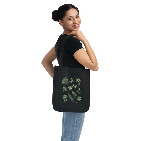 Organic Canvas Tote Bag, floral, plants, flower, plant mom, plant lover, black tote, cream tote, vegan, earth conscious, nature