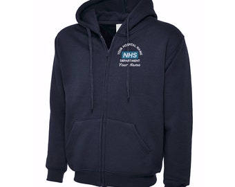 NHS Logo Hoodie with Hospital, Department & Name for NHS Staff, Healthcare Workers, Nurses and Midwives