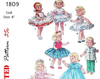 Vintage 1960's - 8 inch alexander-kins, ginny and muffie doll clothes sewing pattern