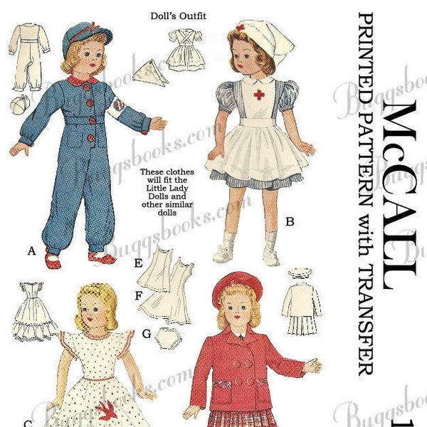 1940's Vintage 18 inch doll McCall 1015 clothes sewing pattern - Little Lady dolls, etc