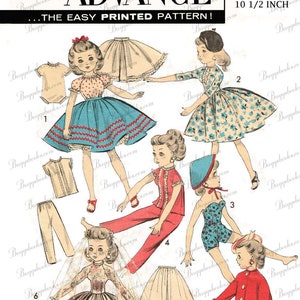 Vintage 1950's 10 1/2 inch Advance 8453 revlon doll clothes sewing pattern - PDF