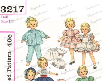 Simplicity 3217 - for 17 inch dolls such as shirley temple and waist 7 1/8 inch - PDF doll sewing pattern