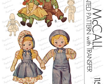 ヴィンテージ - 18～19インチの布人形と服 - 元々は1940年代 - パターン1158 - PDF
