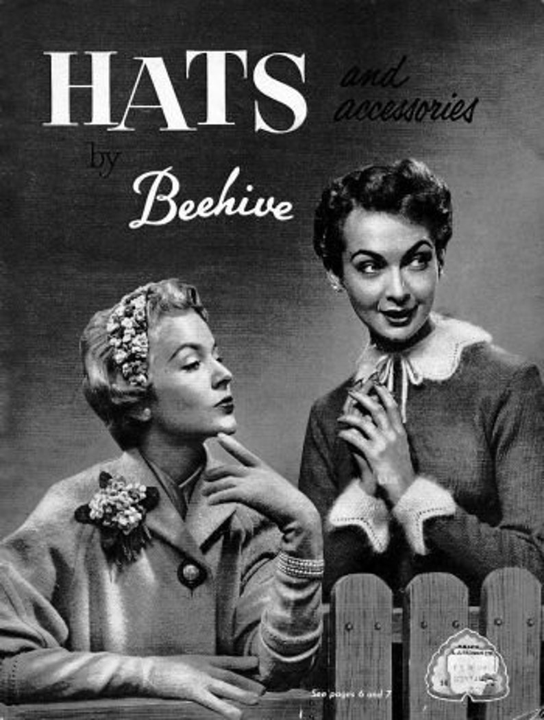 1950's 60's Beehive 70 Hats and accessories to knit and crochet PDF patterns image 1