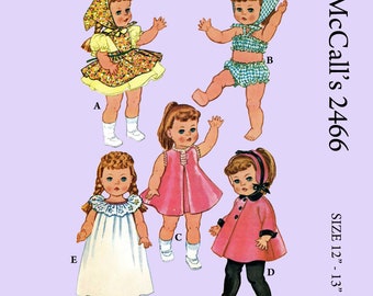 Doll Sewing Pattern - 12-13 inch doll -for Ruthie, Patsy Ann, Chatty Cathy Dolls - Pattern 2466 -  PDF