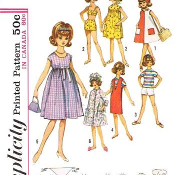 Vintage doll sewing pattern for tammy,jan, and terry dolls Simplicity 5446 - hard copy