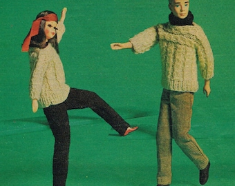 Pescatore / Aran Knitting Pattern per Barbie maglioni, Dickey e pantaloni - per Barbie e Ken!