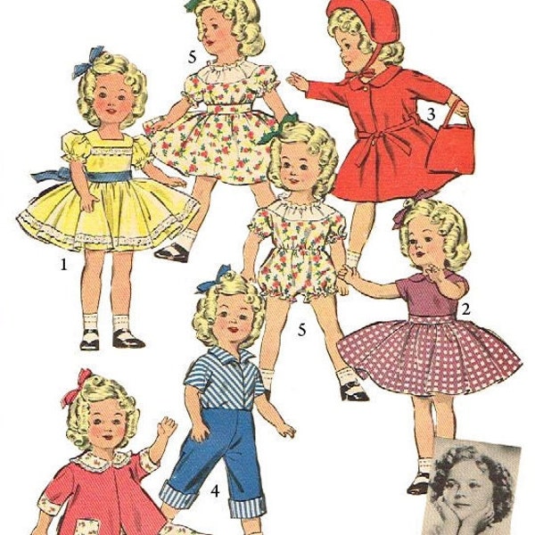 Advance 8813 - 12 inch shirley temple doll clothes sewing patterns - reproduced